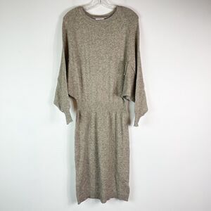 StitchDrop NWOT Tan Knit Round Neck Long Sleeve Midi Sweater Dress S
